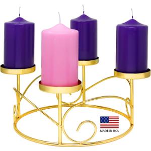 Christmas Advent Wreath Ring Candle Holder for Pillar Candles - Gold X-mas Centerpiece Decor - Calendar Decoration