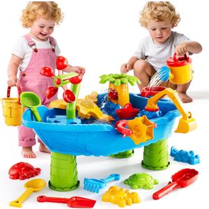 Kids Sand Water Table for Toddlers 1-3 3-5 Years, Outdoor Activity Play Set with Beach Toys, Shovels & Molds, Summer Outdoor Beach Outside Backgard Sensory Toys for Kids Boys Girls 1.5+ Years, Small