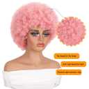 GKtineke Pink Afro Wigs for Black Women 8 Inch 70s Disco Afro Wig Puff Fluffy Kinky Curly Wigs for Halloween Party Use(Pink)
