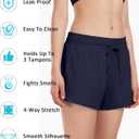 Period Swimear Shorts with Pockets 2 in 1 Bathing Suit Bottoms | 3" Wide Waistband Swim Short, Adjustable Drawstring, Sporty Side Split, Built-in Brief, Teen Women, Beach Surfing Boarding (S)