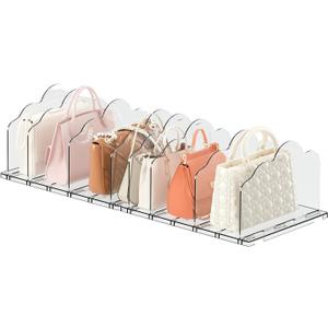 8 Pcs Purse Organizer for Closet, Adjustable Acrylic Clear Shelf Dividers for Purse, Pocketbook, Wallet, Handbags, Books (2 Base Boards + 8 Dividers)
