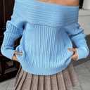 Cakulo Womens Off The Shoulder Sweater Ribbed Oversized Long Sleeve Tops 2026 Casual Knit Pullover Sweaters (Blue, S)