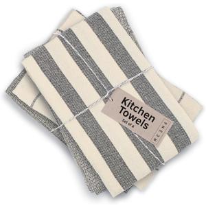 MEEMA Upcycled Spring Kitchen Towels Cotton Fabric | Super Absorbent Hand Towels with Hanging Loop | Cleaning Rags and Dish Towels for Kitchen | Charcoal Stripes | Large 18 x 28 Inch | 4-Pack (Minimal & Waffle - Charcoal)
