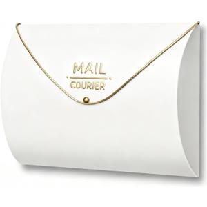 White Wall Mount Mailbox for Outside, Waterproof Metal Mailboxes with Rust-Proof Galvanized Steel, Large Capacity Envelope Mailbox for House, 12.99 x 10.35 x 5 Inch