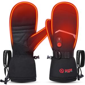 SAVIOR HEAT Heated Mittens Battery Ski Gloves, Upgraded Electric Rechargeable Mitts for Skiing Camping Hiking Arthritis Hands Men Women, Small