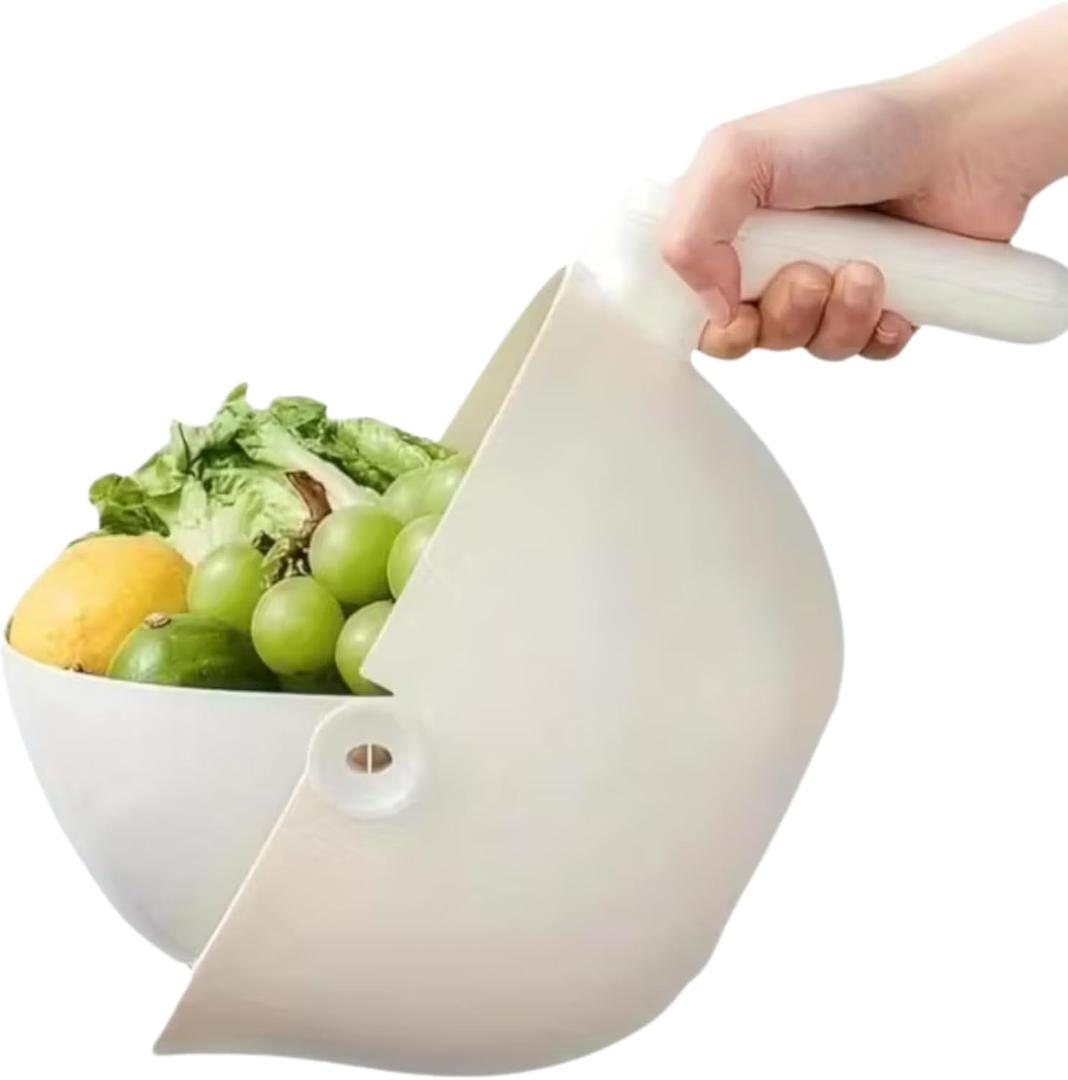 Multi Functional Draining Basket Double Layer Colander & Bowl for Pasta, Fruits & Vegetables Durable BPA-Free, Dishwasher Safe (Milky White)