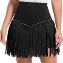 Womens Western Cowgirl Fringe Skirt - Country Concert Outfit Rodeo Tassel Booty Pole Dance Rave Festival Bottoms (XX-Large, Classic Black With Studs)