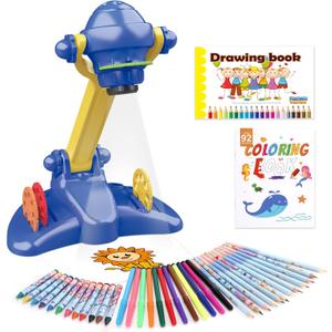 Sumsoltic Drawing Projector for Kids, Art and Craft Kit,Including Colored Pencils, Crayons, Coloring Books, Toys for 3+ Year Old Boys (Blue Drawing Kit v2)