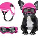 Dog Helmet with Dog Goggles for Small Dogs - Pet Motorcycle Helmet Hat with Ear Holes Adjustable Straps Safety Helmet for Puppy Riding - Pink
