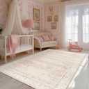 Light Pink Bedroom Rug 6x9 Vintage Boho Floral Low Pile Rugs for Nursery