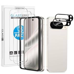 OMOTON 3+2 Pack for Google Pixel 10 Pro Screen Protector 6.3 inch, 3 Pack Tempered Glass Screen Protector&2 Pack Camera Lens Protector with Alignment Framework, Case Friendly(Not for 10/10 Pro XL), Missing One Screen Protector