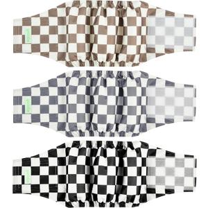 wegreeco Washable Male Dog Belly Band (Stylish Pattern)- Pack of 3 - Washable Male Dog Belly Wrap, Dog Diapers Male (Black, Grey, Dark Coffee Checkerboard, X-Large)