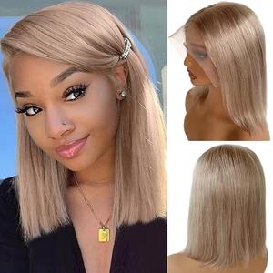 Ash Blonde Lace Front Bob Wig Human Hair Pre Plucked Hairline 180% Density 12 Inch Short Bob Human Hair Wigs for Women 13x6 HD Transparent Lace Frontal Wig Gluelss Deep Parting Silver Blonde Bob Wig
