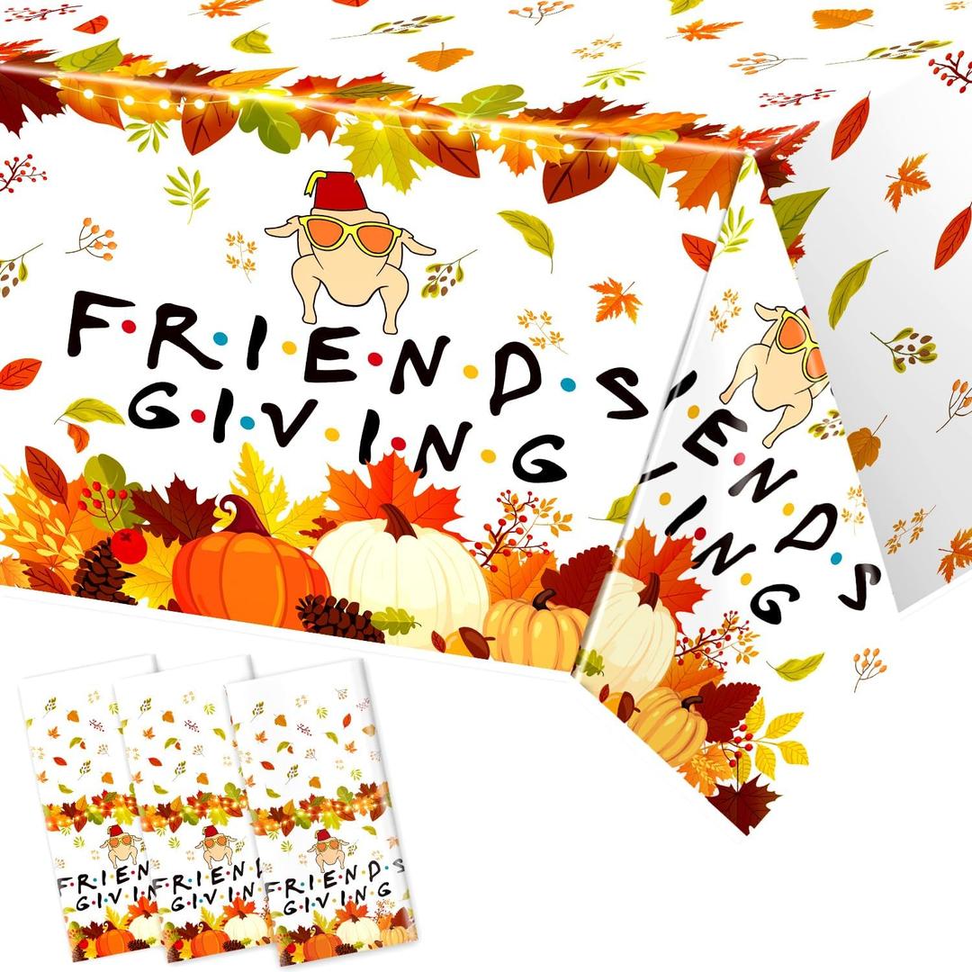 3 Pieces Friendsgiving Tablecloth, 108 * 54 Inch Friendsgiving Decorations Plastic Table covers, Friends Giving Party Decorations Friends Theme, Friends Thanksgiving Decorations Tablecloth Disposable