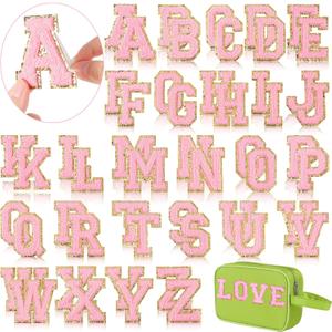 WILLBOND 52 Pcs Chenille Letter Patches A-Z, Self Adhesive Alphabet Patches for Clothes, Bags, Hats DIY, Name Craft & Personalized Best Mom Groovy Wedding Gifts(Pink,2.2 Inch)