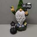 Lovinland Garden Gnome Statue Outdoor Decor Large Flocked Resin Gnome Figurine with Solar Light Holding Lantern Welcome Sign Garden Yard Decorations Dwarf Sculpture for Outside Patio Porch Lawn Decor