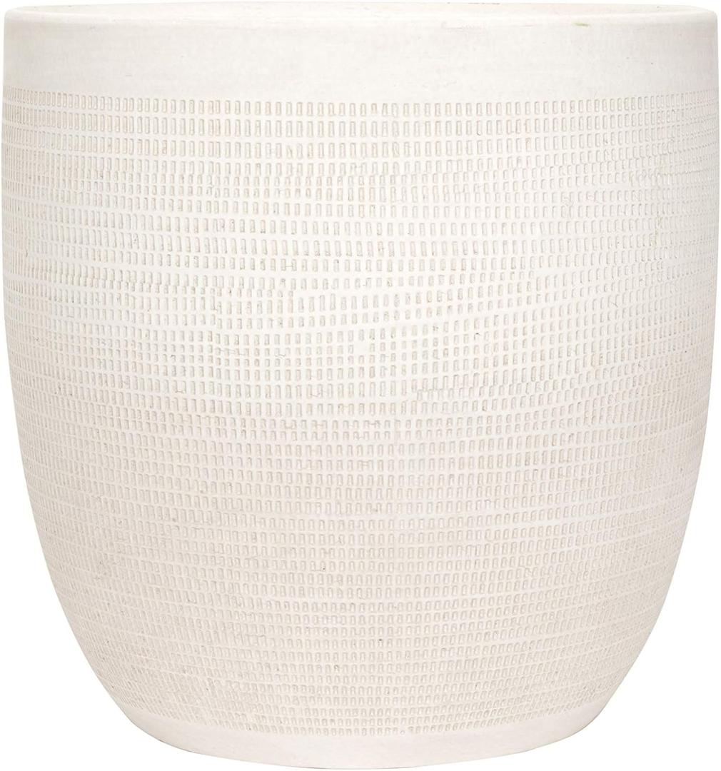 Creative Co-Op Large Matte White Embossed Stoneware Planter