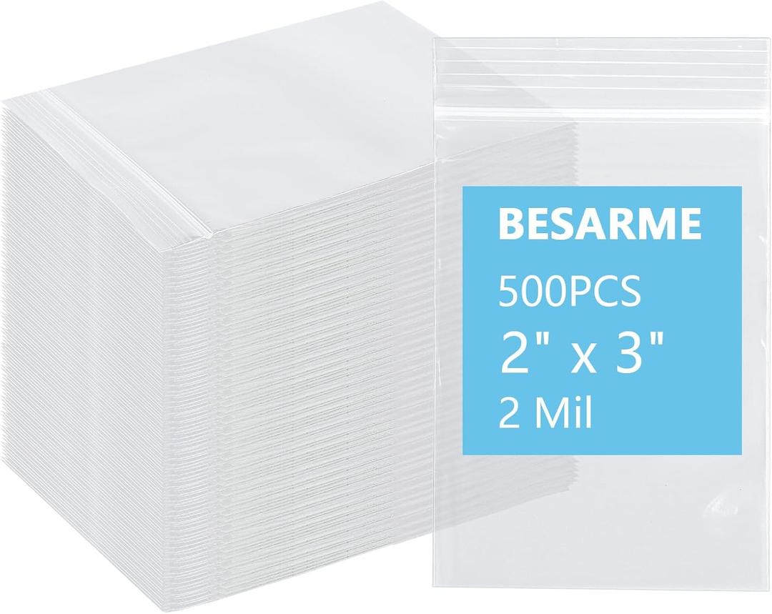 500 PCS 2" x 3" Small Plastic Bags for Jewelry Mini Clear Plastic Poly Bag 2 Mil with Resealable Lock Zipper for Storage Gifts Candy Screws