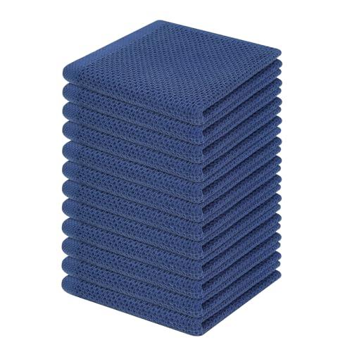 Homaxy 100% Cotton Waffle Weave Kitchen Dish Cloths, Ultra Soft Absorbent Quick Drying Dish Towels, 12 x 12 Inches, 12-Pack, Navy Blue