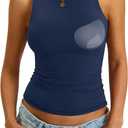 EasyGala Womens Padded Tank Tops Built in Bra Double Lined High Neck Shirts Basic Slim Fitted Summer Going Out Top L