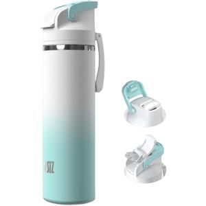OISIZ Insulated Water Bottle 24 oz with 2 in 1 Spout and Straw Lid,One Click Safety Lock,100% Leakproof,Keep Cold 24H,Vacuum Stainless Steel Water Bottle for School,Travel and Sports,Dishwasher Safe, Frost