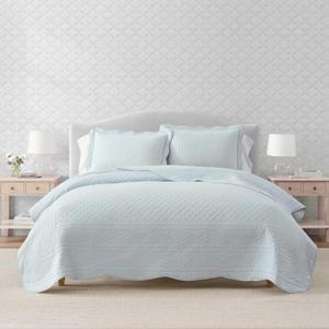 Martha Stewart - Queen Quilt Set with Shams, Cotton Percale