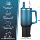 Travel Cups with Lid and Flip Straw - 40 oz Tumbler with Handle, Cold-34H & Hot-10H Insulated Coffee Mug, Metal Hydro Thermal Jug, Spill Proof Water Bottle Fits in Car Cup Holder