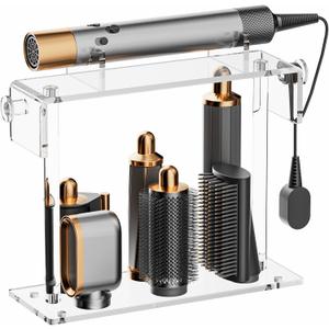 Storage Holdr Compatible with Dyson Airwrap Styler Accessories: Acrylic 6 Holes Countertop Organizer for Dyson Long Barrel Attachment - Clear Stand for Bathroom Vanity Makeup Table