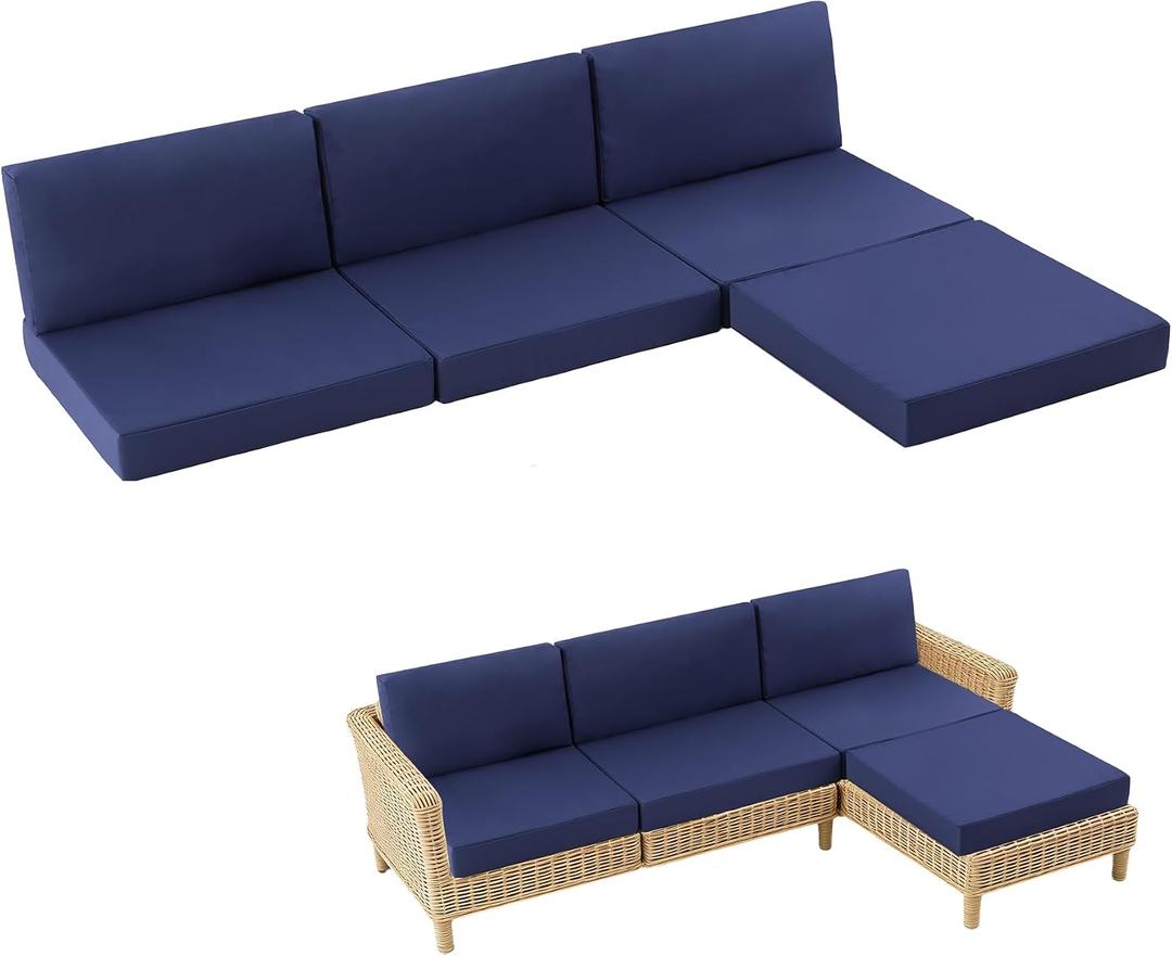 7-Piece Patio Furniture Cushions Set, Replacement Outdoor Cushions for 4-Seat Patio Sectional, Waterproof & Fade Resistant Deep Seat Cushion for Outdoor Sofa, Navy Blue