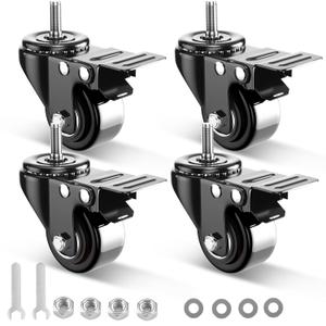 2 Inch Swivel Caster Wheels, Threaded Stem Casters Set of 2 Heavy Duty, 1/2"-13 x 1 (Screw Diameter 1/2", Stem Length 1"), Safety Dual Locking Industrial Castors, Wheels for Cart, Furniture