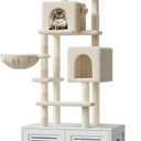75.6-Inch Tall Cat Tree with Litter Box Enclosure 2-in-1 Modern Large Cat Tower for Indoor Cats with Double Condos/Scratching Posts/Hammock/Plush Perches, Cats Hidden Litter Box Furniture, White