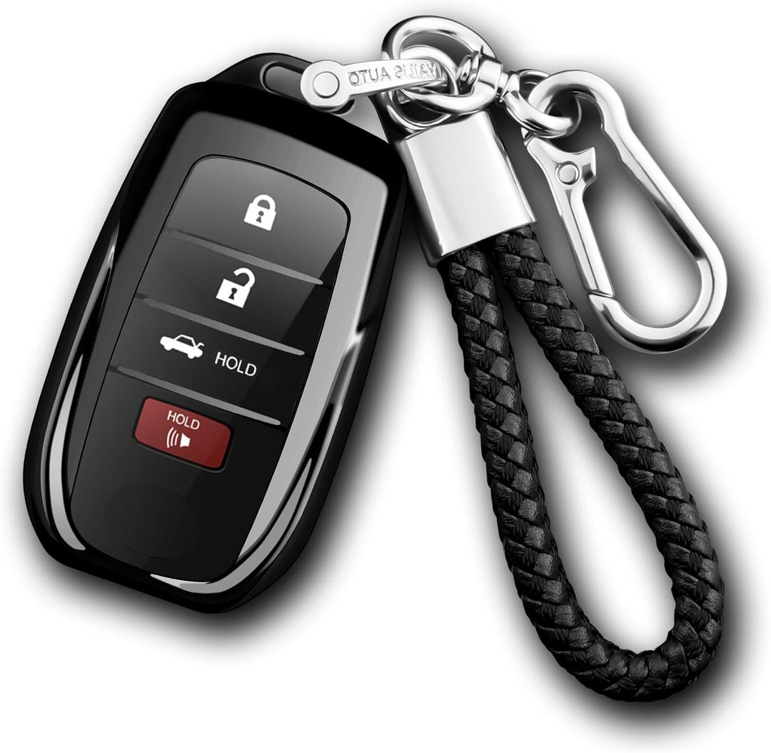 Compatible with Toyota Key Fob Cover with keychain,Key Shell Case for 2025 Camry,2021-2025 Venza,RAV4 Prime,Sienna, 2019-2025 Land Cruiser,Fortuner,Mirai, 2023-2025 Highlander,Prius,Collora-Black