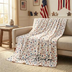 Horaldaily 4th of July Flannel Blanket Throw, Fireworks Freedom Independence Day Memorial Day Soft Fuzzy Plush Cozy Fleece Blankets for Couch Sofa Bed Decor, Ideal Gifts for Kids Adults 50x60 (White)