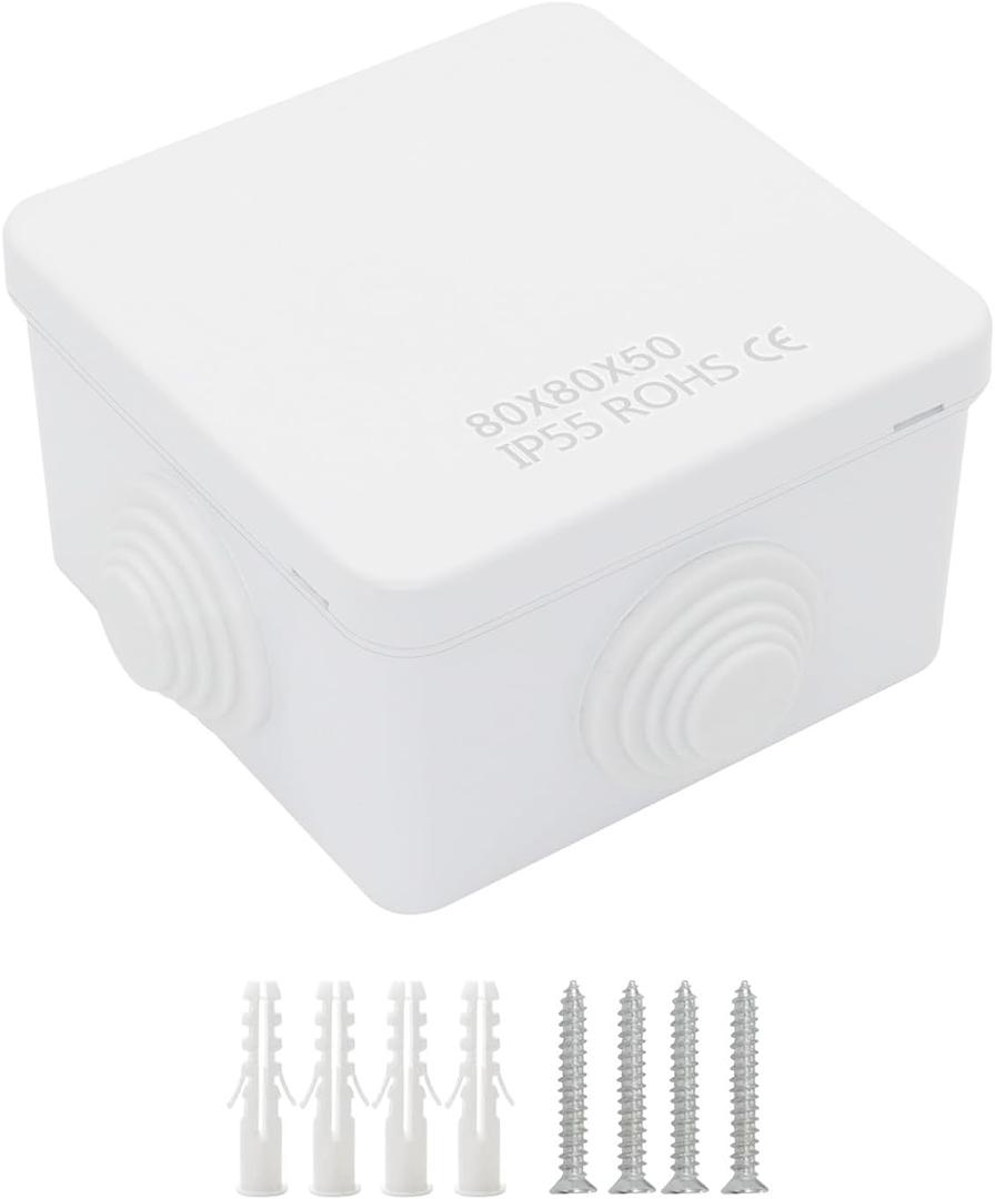 LeMotech Junction Box, ABS Plastic IP55 Water Resistant and Dustproof, Universal Electrical Enclosure, Outdoor and Indoor Project Box, 3.1" x 3.1" x 1.9", White