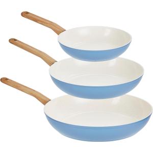 GoodCook Healthy Ceramic Titanium-Infused 3-Piece Fry Pan Set, Light Blue Induction Cookware, Nonstick Cooking Pan, Frying Pan Skillet for Eggs, Meats, Vegetables, Sauces, Warming Tortillas