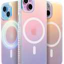 LONLI Hue - Magnetic Case for iPhone 15 - [Compatible with Magsafe] - [360° Shock-Absorbent Bumper] - [Cute and Unique Phone Cover for Girls and Women] - Fluorescent Holographic Iridescent