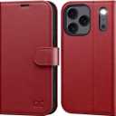 OCASE Compatible with iPhone 17 Pro Wallet Case, PU Leather Flip Folio Case with Card Holders RFID Blocking Kickstand [Shockproof TPU Inner Shell] Phone Cover 6.3 Inch 2025, Dark Red