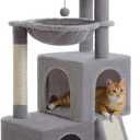 PAWZ Road Large Cat Tree, 41 Inches Multi-Level Cat Tower with 2 Spacious Condos for Indoor Cats, Large Cat House with Comfy Hammock, Padded Perch, Scratching Pad and Replaceable Balls-Gray