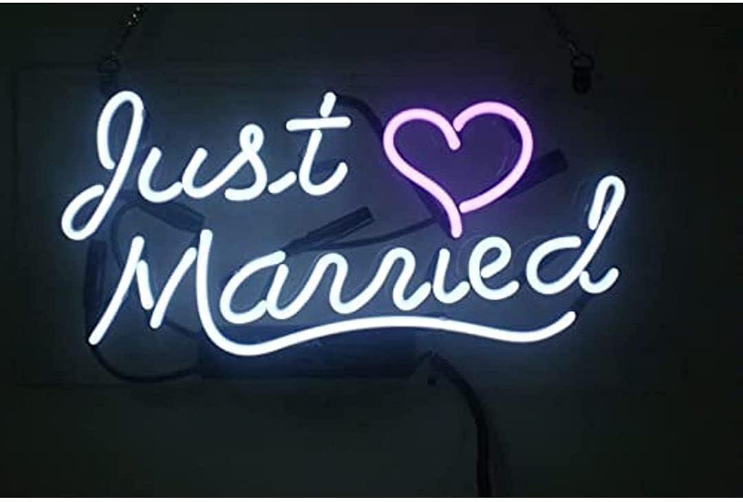 14in Just Married Heart Love Neon Sign Acrylic Pub Bar Handmade Wall Decor Neon Light