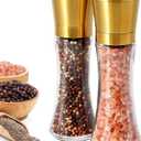 VEVOK CHEF Gold Salt and Pepper Grinder Mill Set Stainless Steel Pepper Shaker Adjustable Ceramic Coarseness Salt Grinder Black Pepper Spice Grinder Mill, 2 Pack