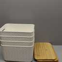 Ohmlove 4 Packs Storage Bins with Bamboo Lids - Plastic Storage Containers with Lids Stackable Storage Box Storages Baskets for Organizing Desktop Closet Playroom Classroom Office, White