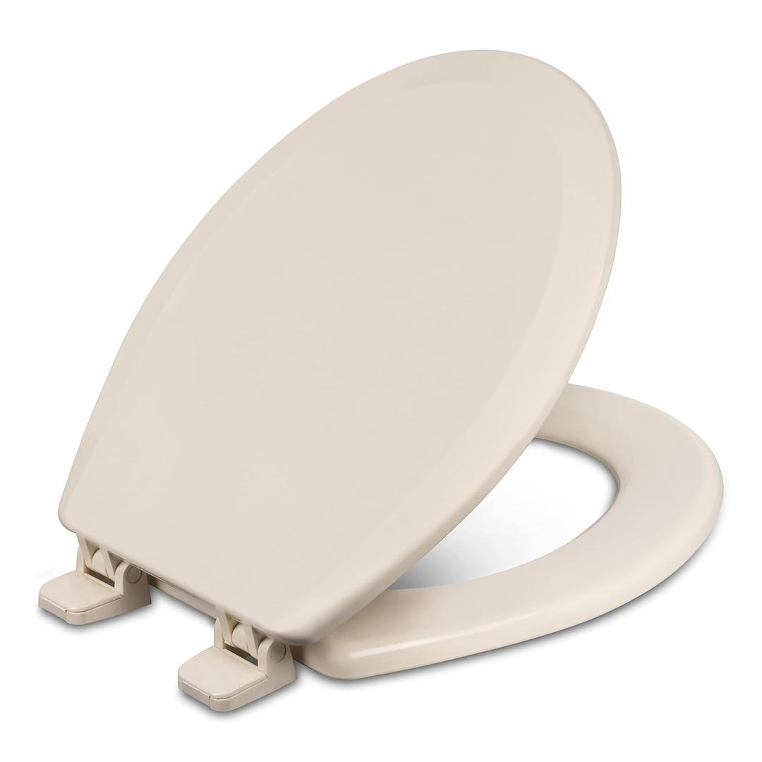 Centoco Round Toilet Seat, Heavy-Duty Wood Core with Plastic Scratch-Resistant Finish, Residential, Made in the USA, 700-106, Bone