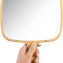 YEAKE Hand Mirror,Extra Large Natural Bamboo Handheld Mirror with Handle, Single-Sided Portable Travel Vanity Mirror for Men & Women,8.9" W x 12.4" L
