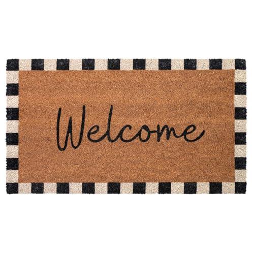 Folkulture Welcome Matt Outdoor | 16 x 28 Door Mats for Front Door Mat Outside Entrance | Eco Friendly | Welcome-Mats Cute | Checkered Coir Door Mats | Outdoor Decor for Home | Durable & Anti Slip