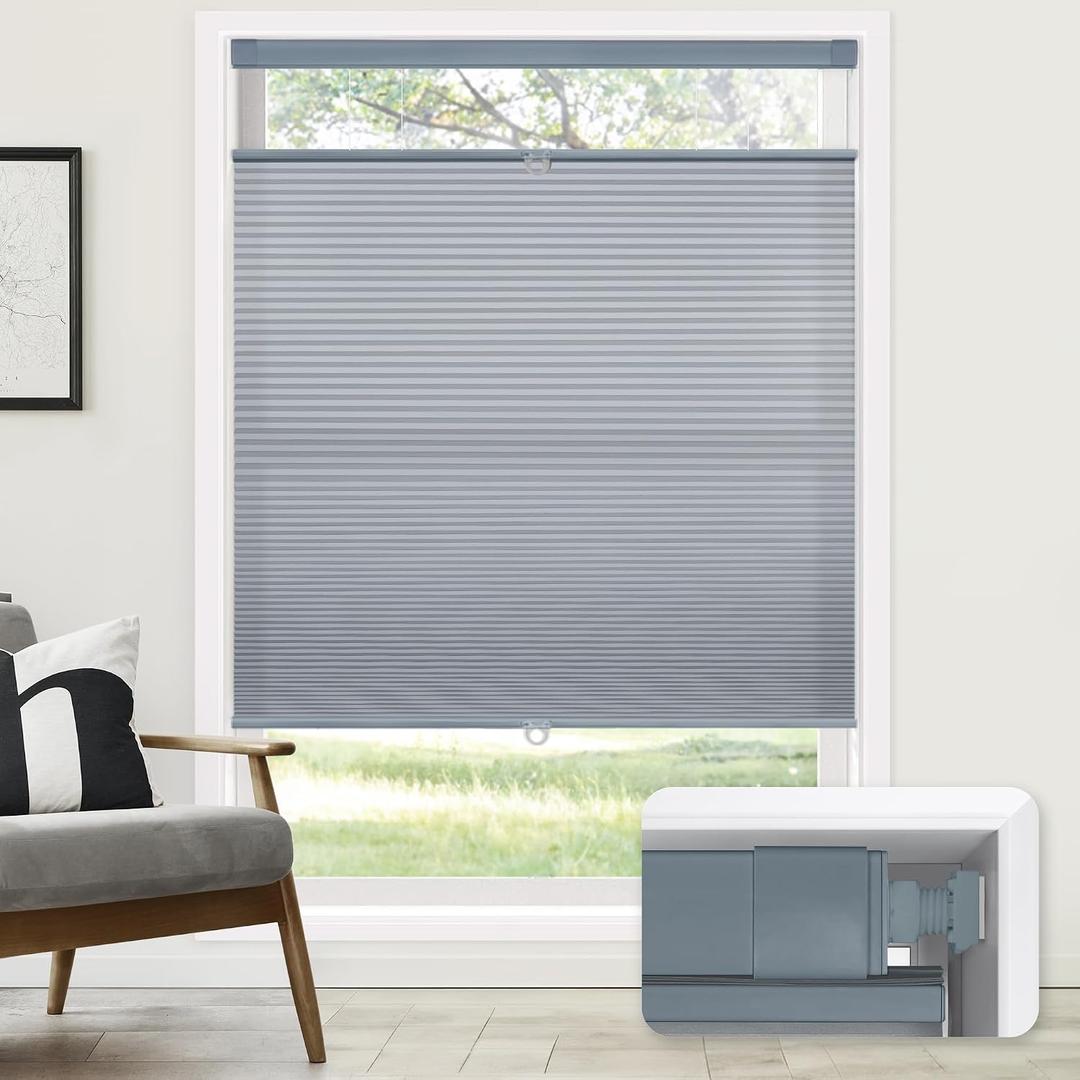 LazBlinds No Tools No Drill Cordless Cellular Shades, Top Down Bottom Up (TDBU) Honeycomb Shades for Home, Light Filtering Thermal Insulation Blinds for Windows, 37" W x 64" H, Dark Grey