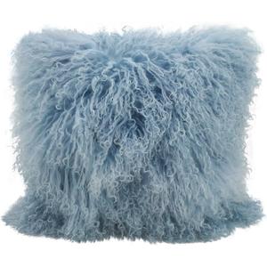 SARO LIFESTYLE Mongolian Lamb Fur Poly Filled Throw Pillow (16"x16", Ice Blue)