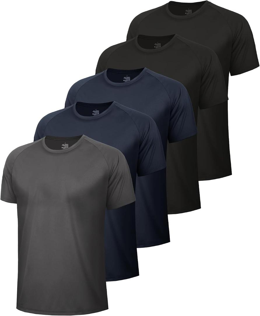 5 Pack Workout Mens T Shirts - Black Gym Quick Dry Short Sleeve Moisture Wicking Tee Tops for Athletic Work Casual Running 3XL