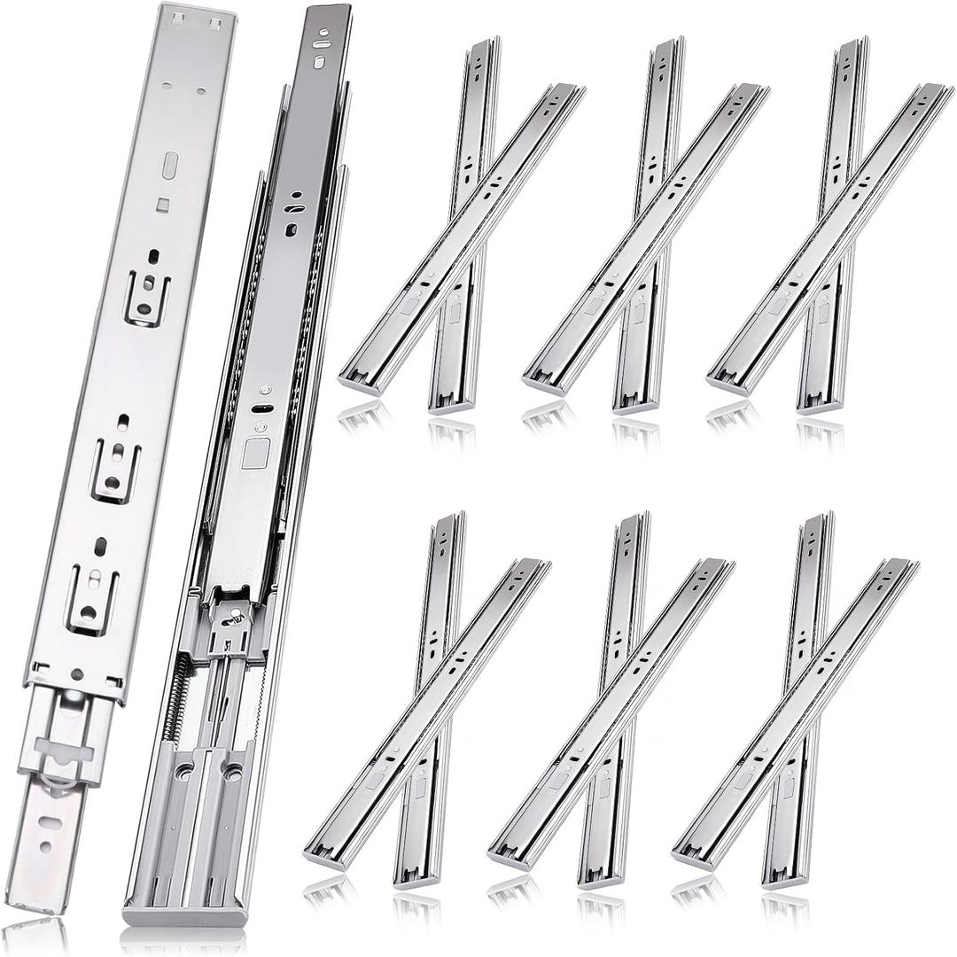 20 inch Drawer Slides 6 Pairs (12pcs) Soft Self Close 3 fold Full Extension Ball Bearing Cabinet Drawer Glides Side Mount for Dresser, Cabinet, Kitchen 100 LB Capacity 20" Silver