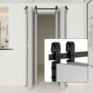 DaAzHai 52" Bi-Folding Sliding Barn Door Hardware Kit for 4 Doors, Low Ceiling Lite Version Roller for Smooth Sliding, Fit Four 12" Bifold Doors, Space-Saving Folding Solution (No Door Included)