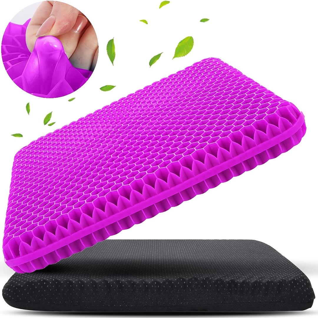 Gel Seat Cushion for Long Sitting (Super Large & Thick), Soft & Breathable, Gel Cushion for Wheelchair, Gel Chair Cushion for Hip Pain, Gel Seat Cushion for Office Chair (Black Cover+rose Red Cushion)